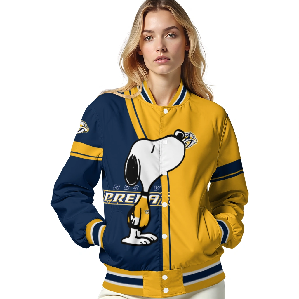 nashville predators snoopy attitude gold varsity jacket latest model nashville predators snoopy attitude gold varsity jacket latest model