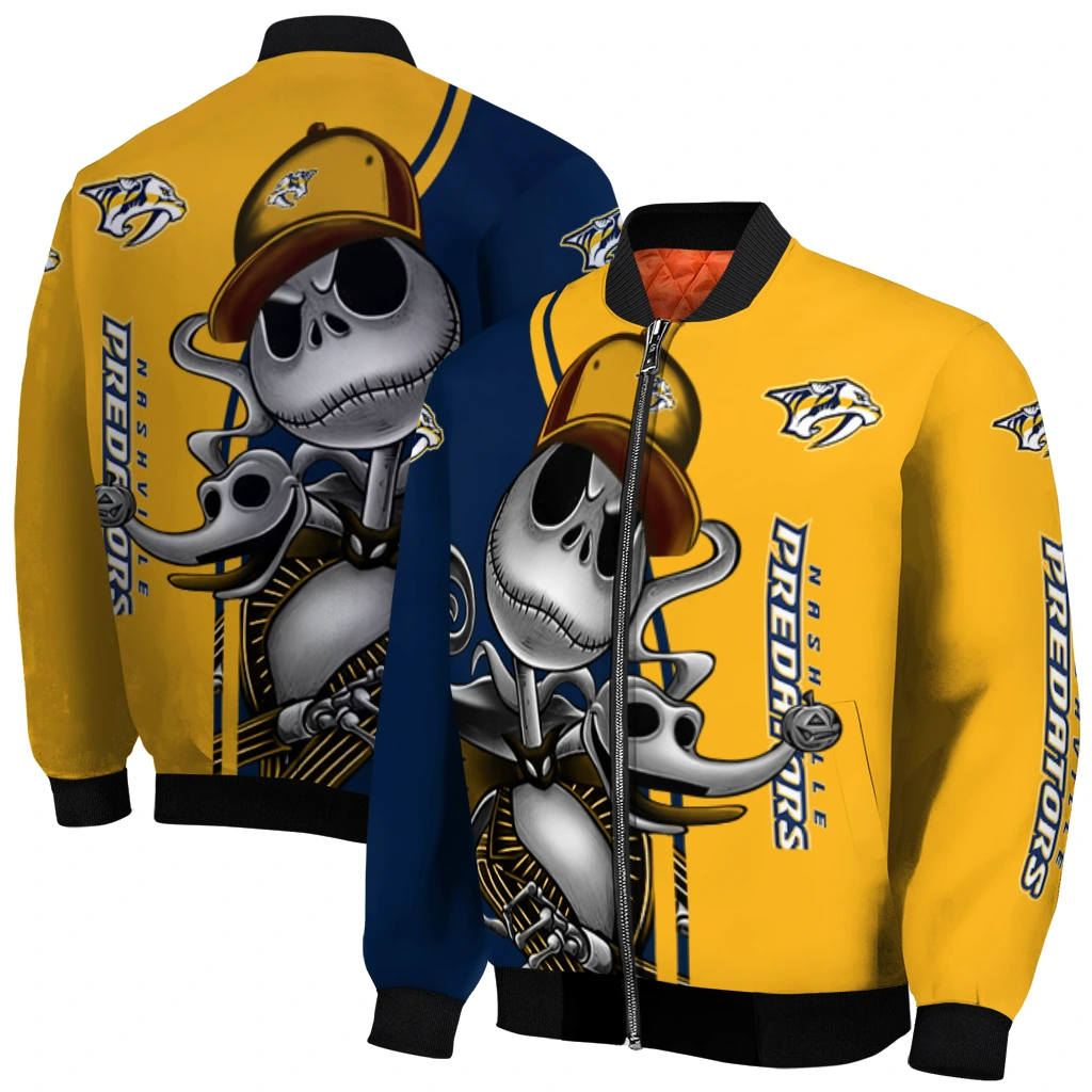 nashville predators spooky grin gold bomber jacket best selling nashville predators spooky grin gold bomber jacket best selling