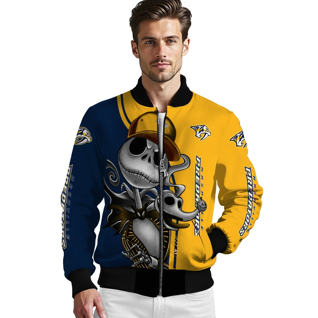 nashville predators spooky grin gold bomber jacket high quality nashville predators spooky grin gold bomber jacket high quality