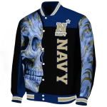 navy midshipmen fire skull blue black varsity jacket best selling