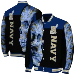 navy midshipmen fire skull blue black varsity jacket best selling