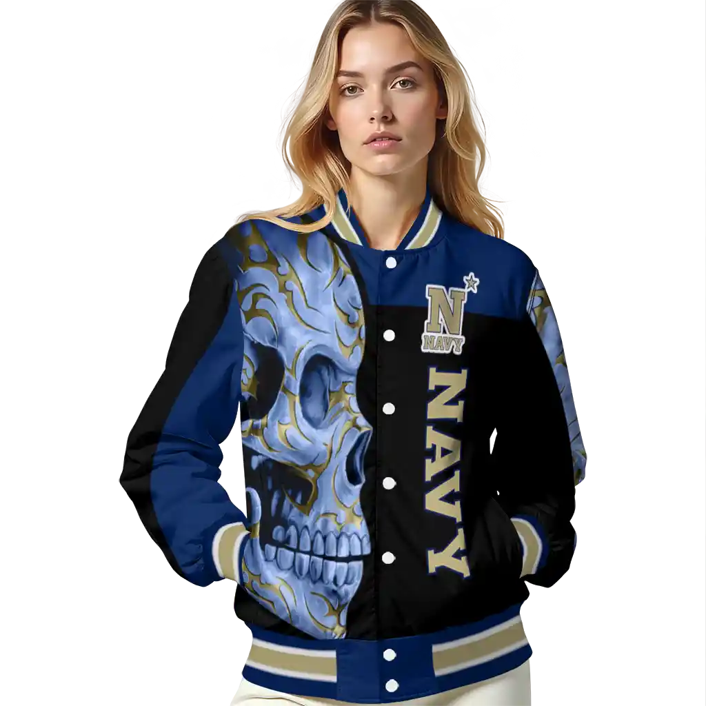 navy midshipmen fire skull blue black varsity jacket latest model navy midshipmen fire skull blue black varsity jacket latest model