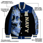 navy midshipmen fire skull blue black varsity jacket best selling