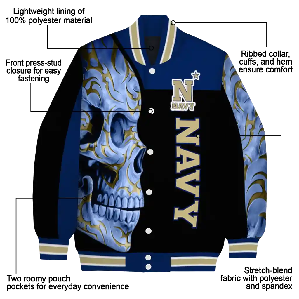 navy midshipmen fire skull blue black varsity jacket new arrival navy midshipmen fire skull blue black varsity jacket new arrival