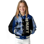 navy midshipmen fire skull blue black varsity jacket best selling