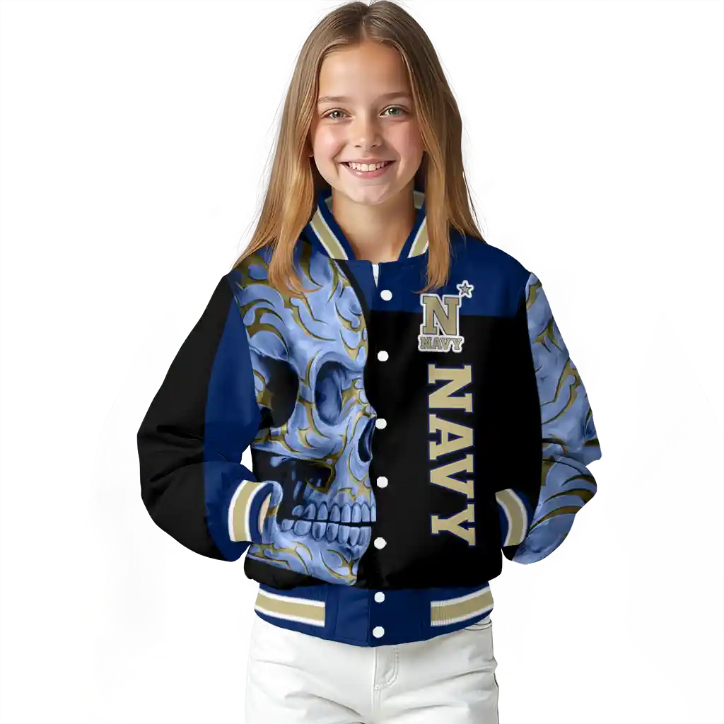 navy midshipmen fire skull blue black varsity jacket top rated navy midshipmen fire skull blue black varsity jacket top rated