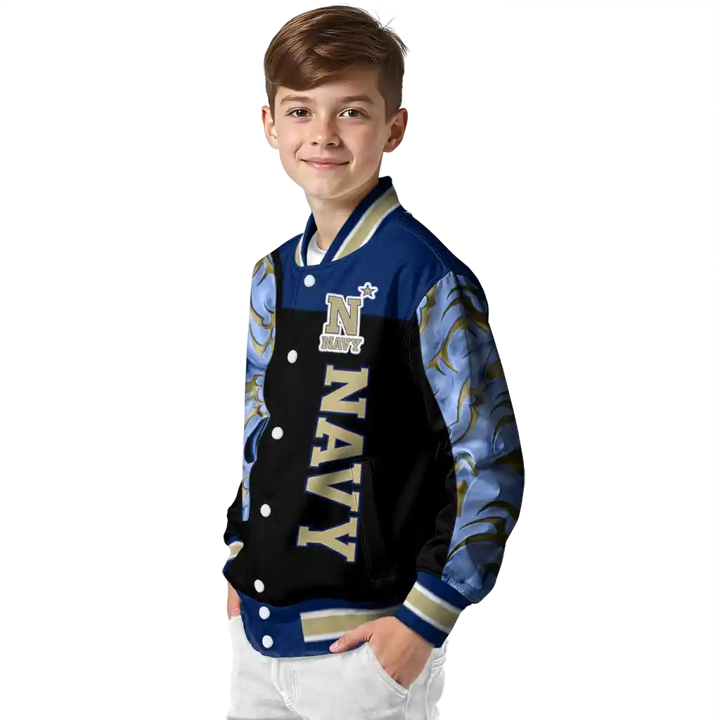 navy midshipmen fire skull blue black varsity jacket trendy navy midshipmen fire skull blue black varsity jacket trendy