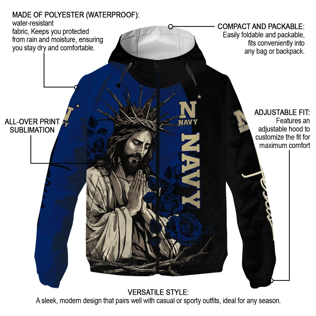 navy midshipmen jesus roses blue black windbreaker jacket new arrival navy midshipmen jesus roses blue black windbreaker jacket new arrival