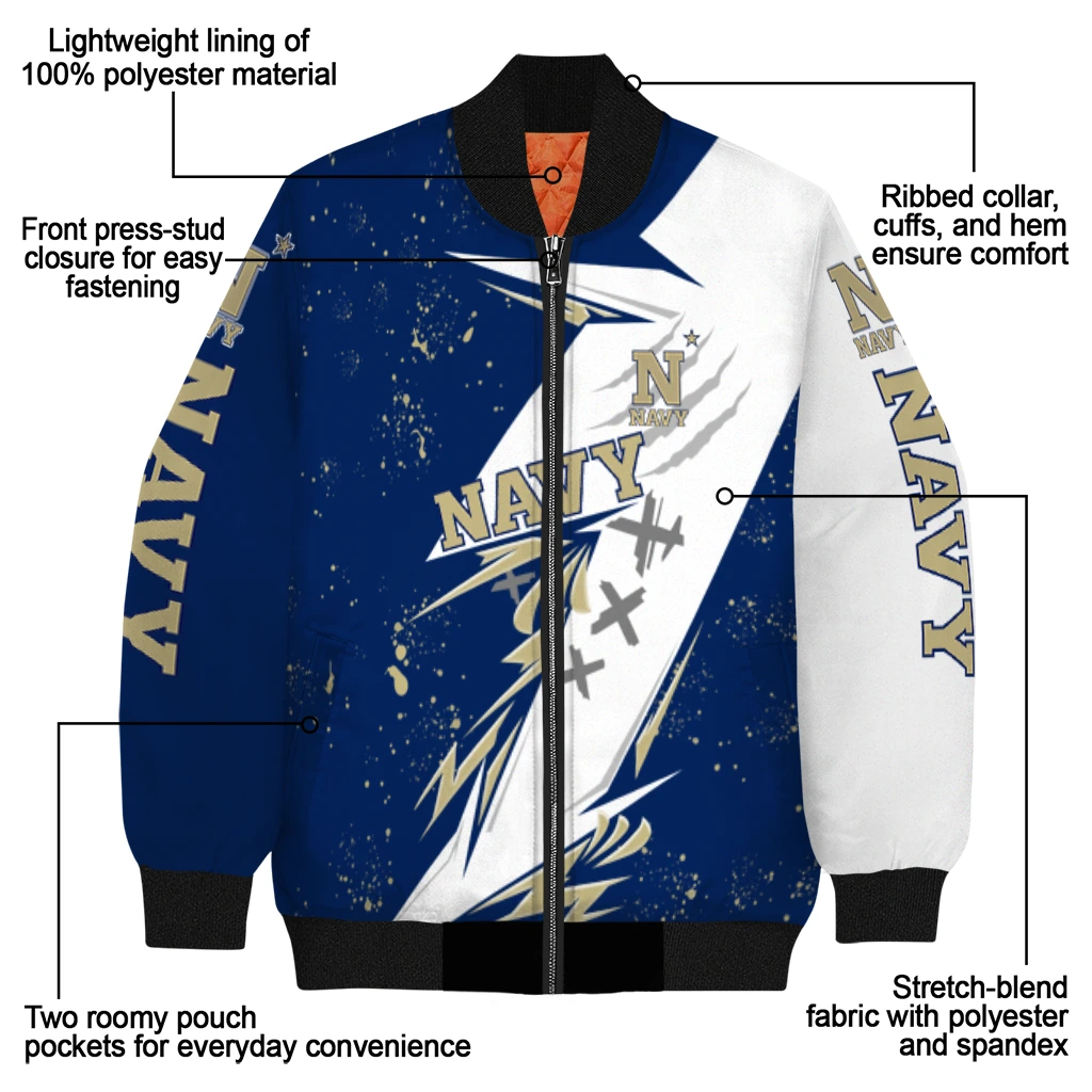 navy midshipmen ripped bolt blue white bomber jacket new arrival navy midshipmen ripped bolt blue white bomber jacket new arrival