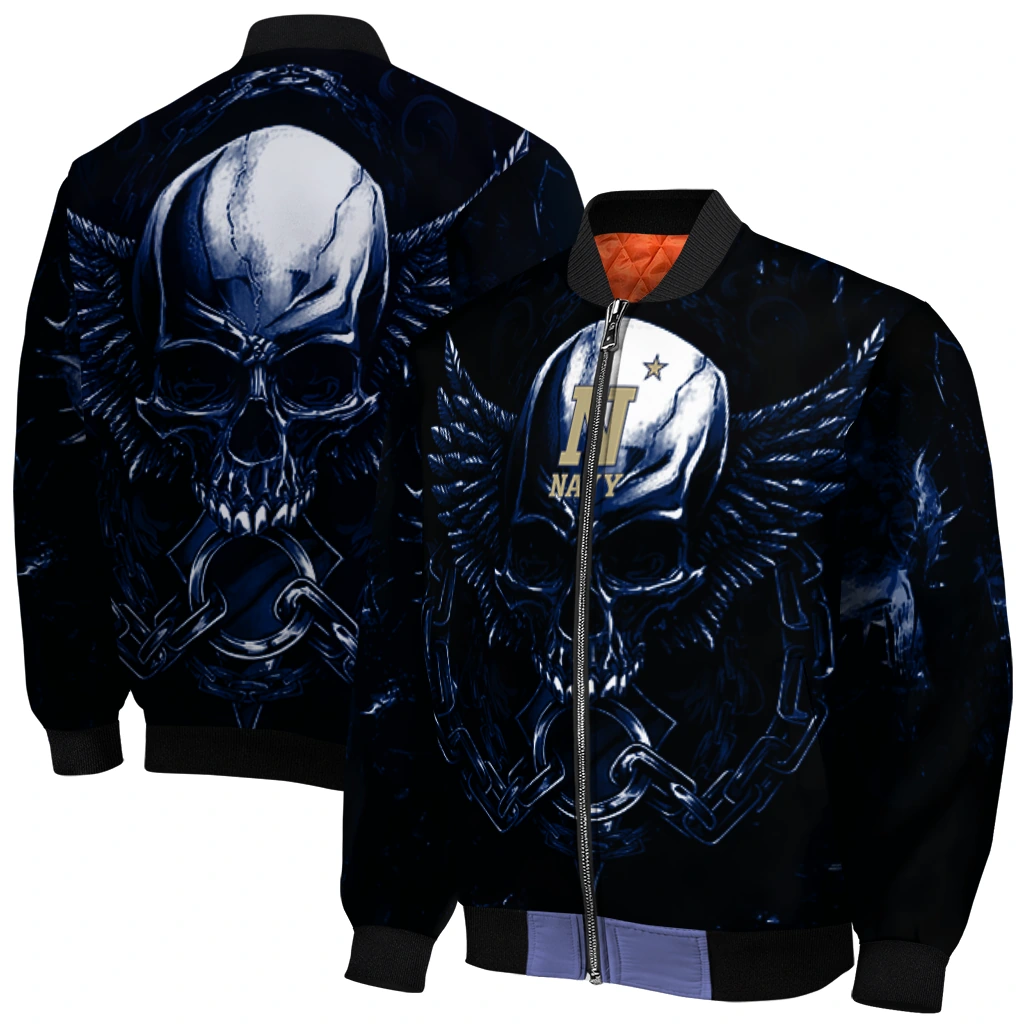 navy midshipmen skull bite blue black bomber jacket best selling navy midshipmen skull bite blue black bomber jacket best selling