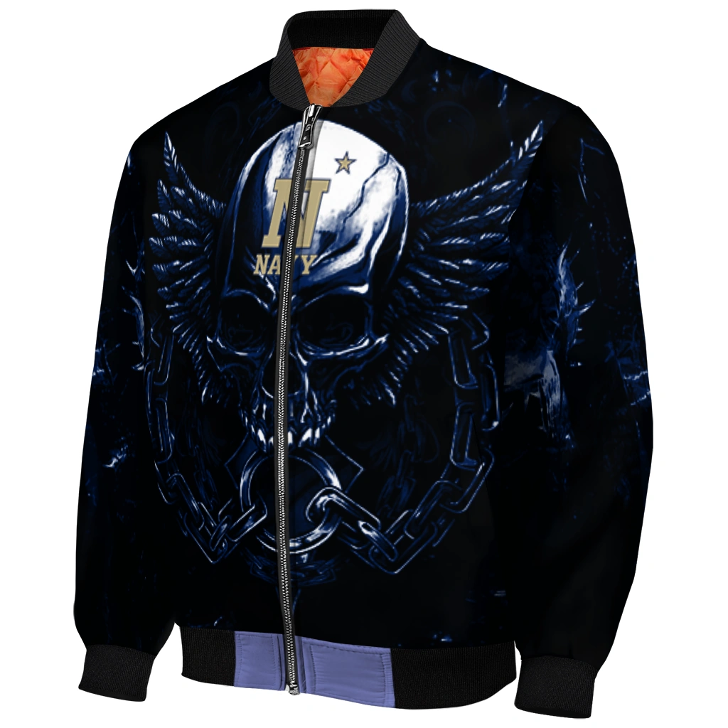 navy midshipmen skull bite blue black bomber jacket fashion forward navy midshipmen skull bite blue black bomber jacket fashion forward