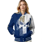 navy midshipmen skull outline blue white varsity jacket best selling