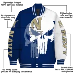 navy midshipmen skull outline blue white varsity jacket best selling