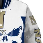 navy midshipmen skull outline blue white varsity jacket best selling