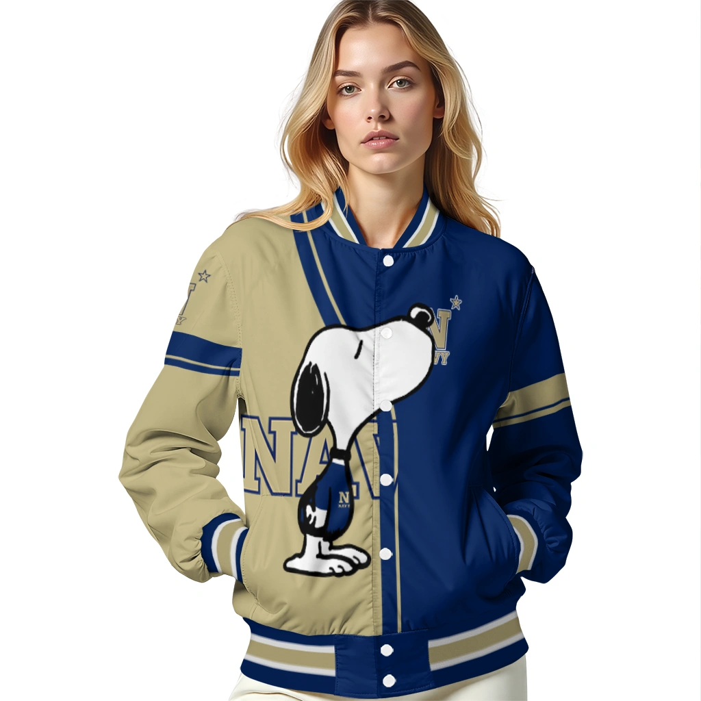 navy midshipmen snoopy attitude blue varsity jacket latest model navy midshipmen snoopy attitude blue varsity jacket latest model