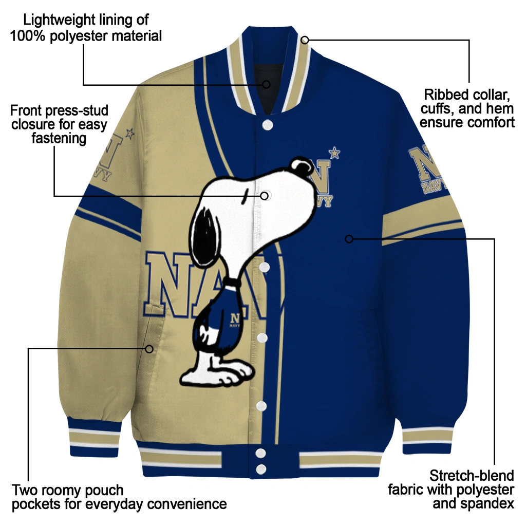 navy midshipmen snoopy attitude blue varsity jacket new arrival navy midshipmen snoopy attitude blue varsity jacket new arrival