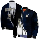 navy midshipmen torn texture print blue black bomber jacket best selling