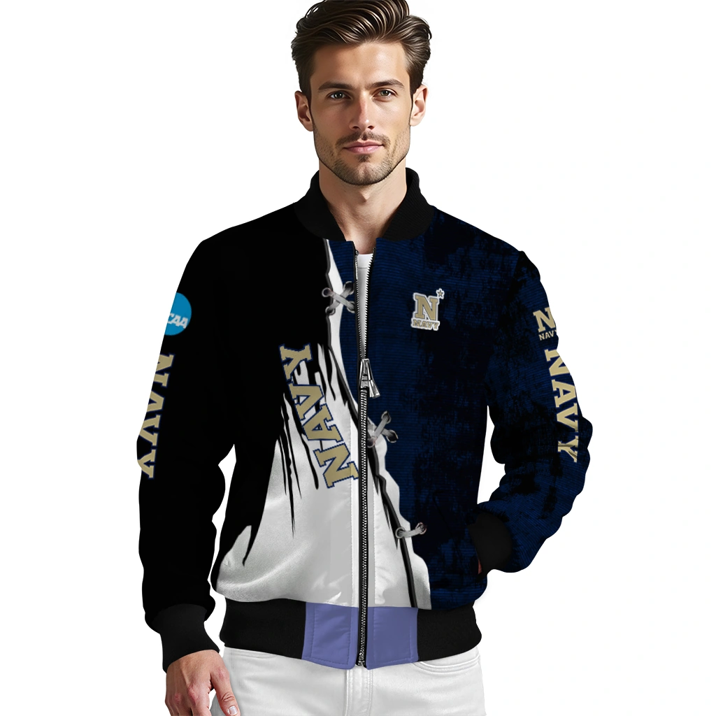 navy midshipmen torn texture print blue black bomber jacket high quality navy midshipmen torn texture print blue black bomber jacket high quality