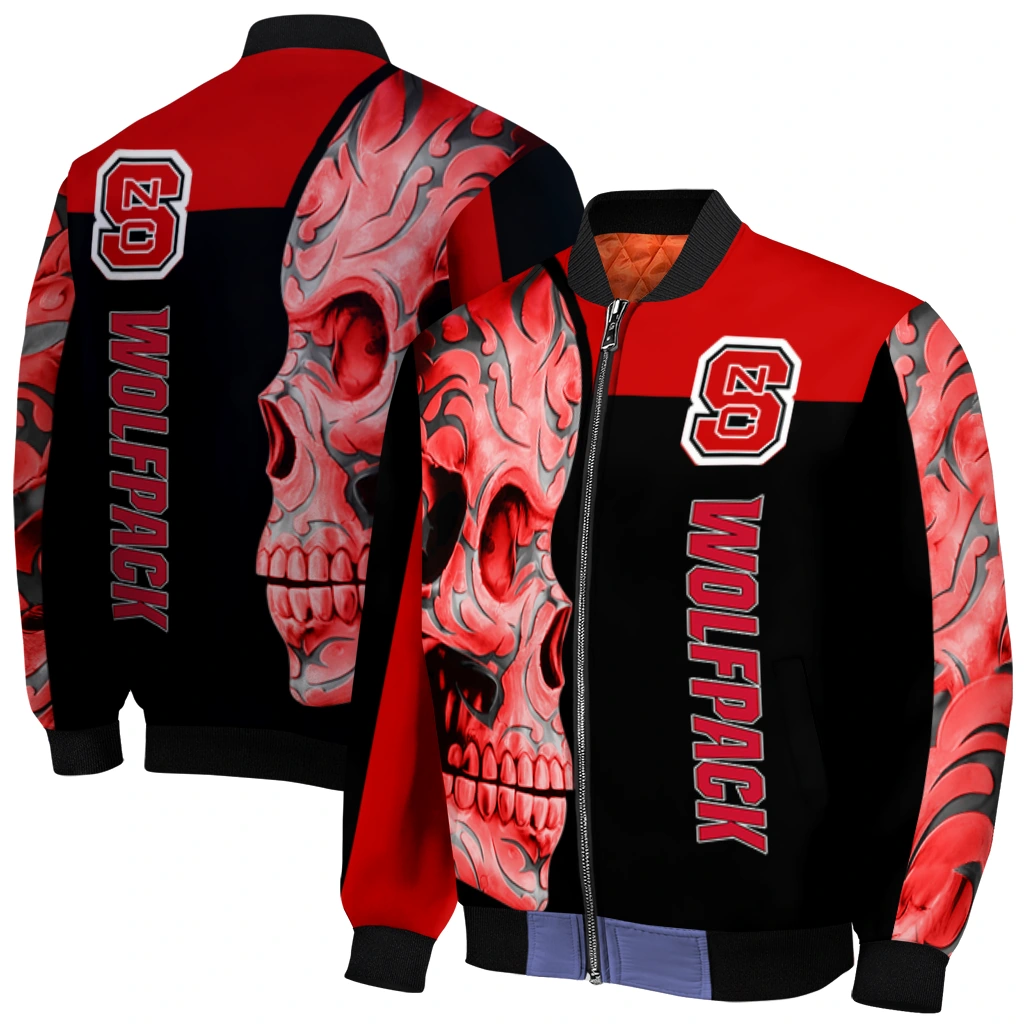 nc state wolfpack fire skull red black bomber jacket best selling nc state wolfpack fire skull red black bomber jacket best selling