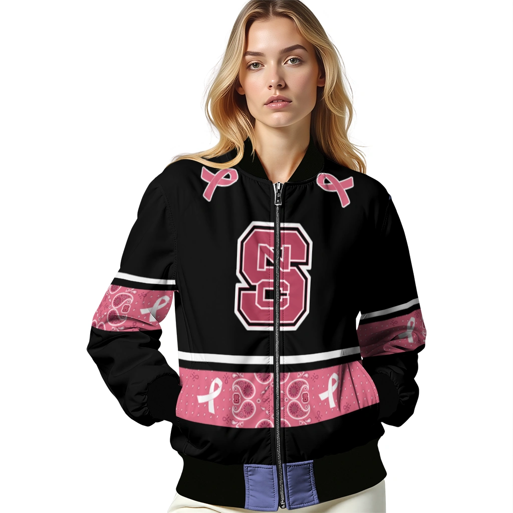 nc state wolfpack pink ribbon black pink bomber jacket latest model nc state wolfpack pink ribbon black pink bomber jacket latest model