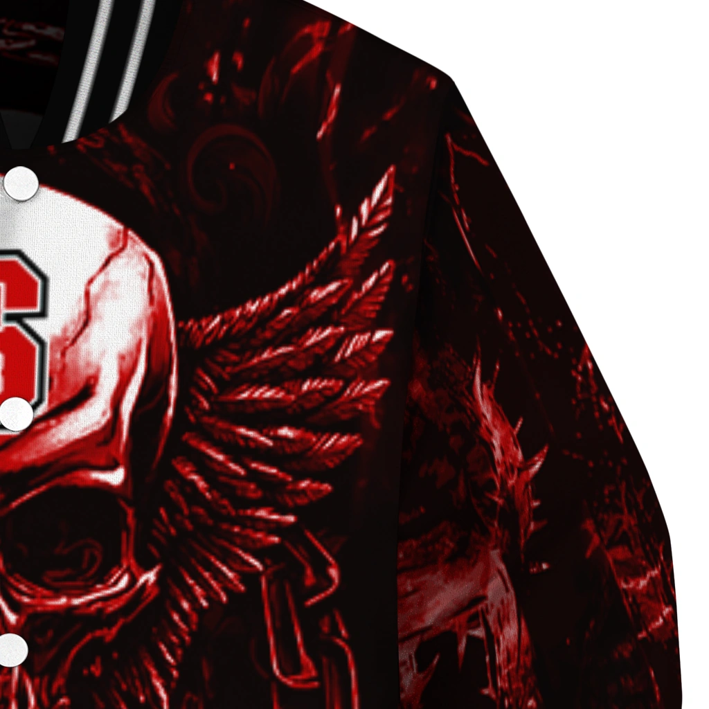 nc state wolfpack skull bite red black varsity jacket premium grade nc state wolfpack skull bite red black varsity jacket premium grade