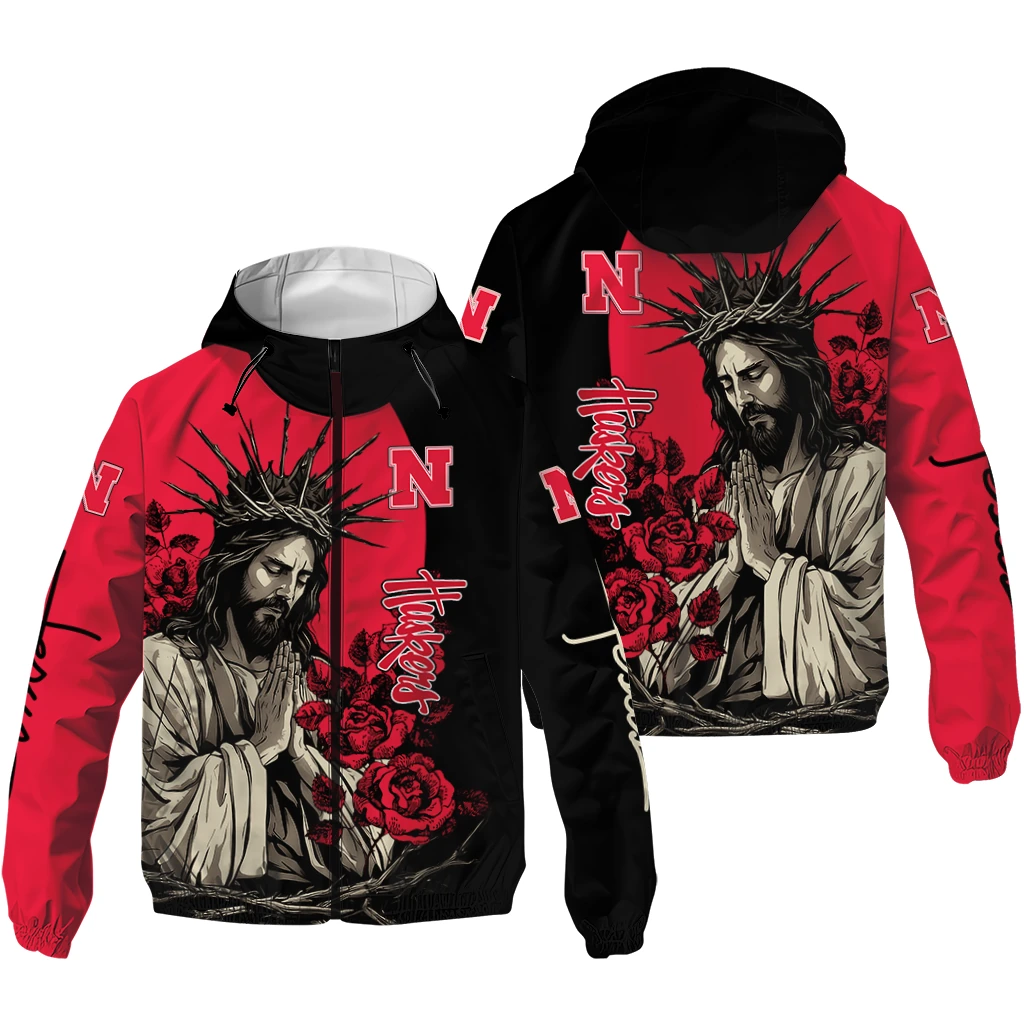 nebraska cornhuskers jesus roses red black windbreaker jacket high quality nebraska cornhuskers jesus roses red black windbreaker jacket high quality