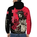 nebraska cornhuskers jesus roses red black windbreaker jacket best selling