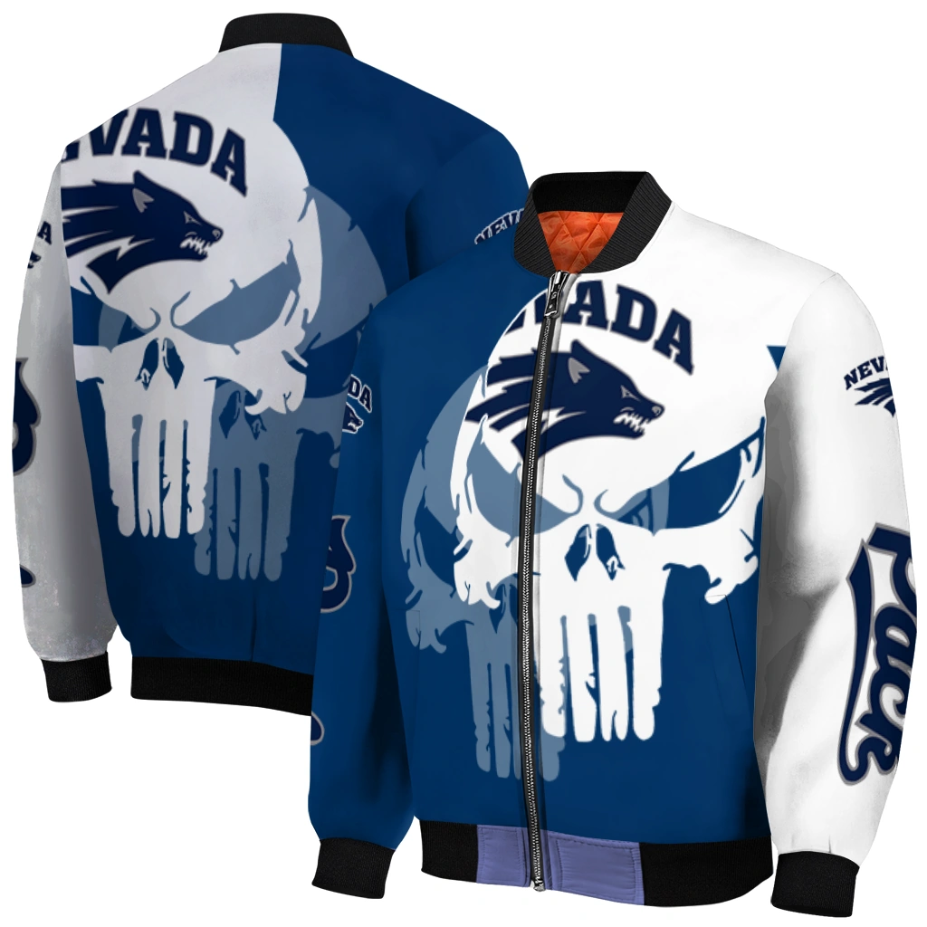 nevada wolf pack skull outline blue white bomber jacket best selling nevada wolf pack skull outline blue white bomber jacket best selling