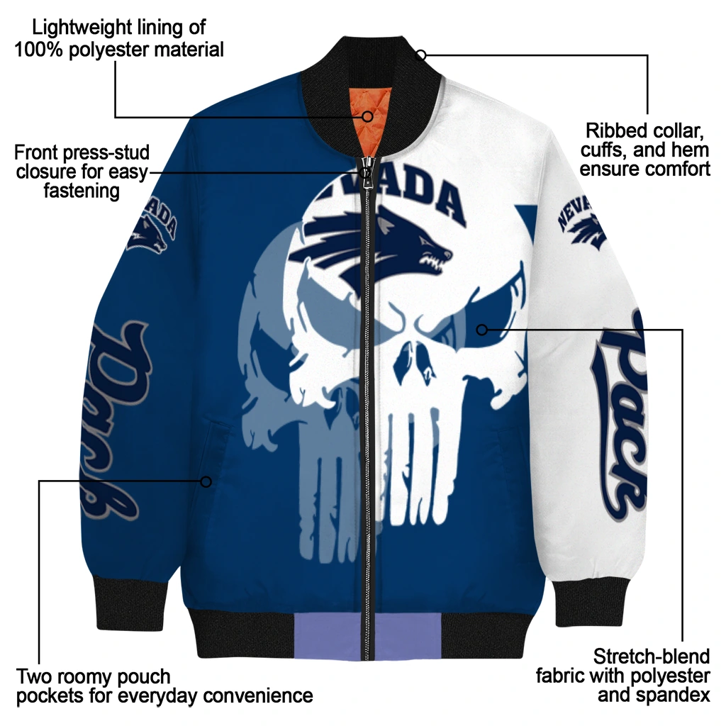 nevada wolf pack skull outline blue white bomber jacket new arrival nevada wolf pack skull outline blue white bomber jacket new arrival