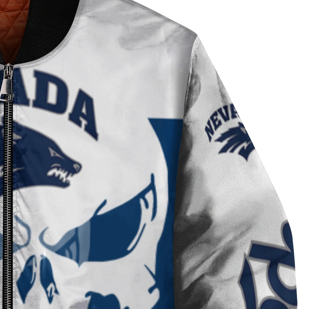 nevada wolf pack skull outline blue white bomber jacket premium grade nevada wolf pack skull outline blue white bomber jacket premium grade