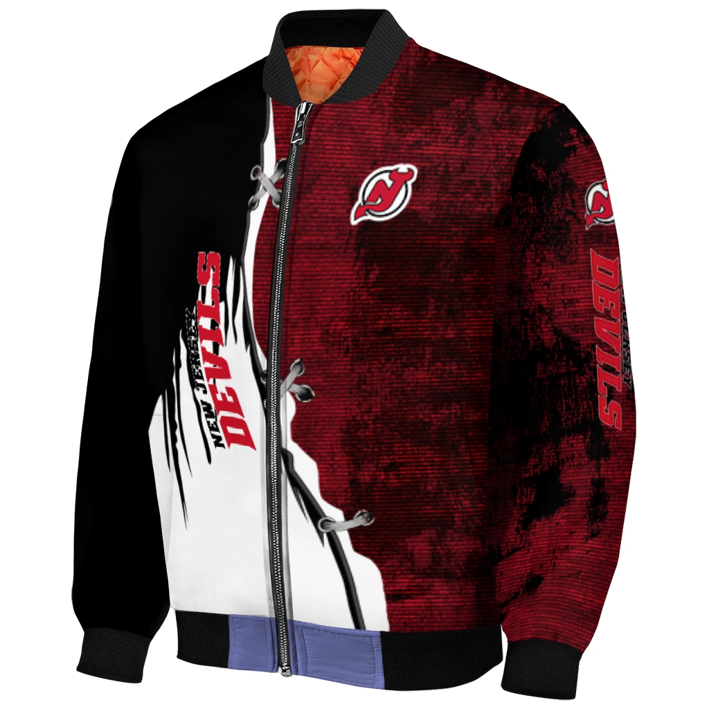 new jersey devils distressed slash red black bomber jacket fashion forward new jersey devils distressed slash red black bomber jacket fashion forward
