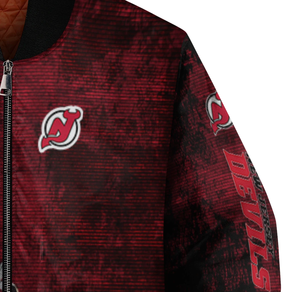 new jersey devils distressed slash red black bomber jacket premium grade new jersey devils distressed slash red black bomber jacket premium grade