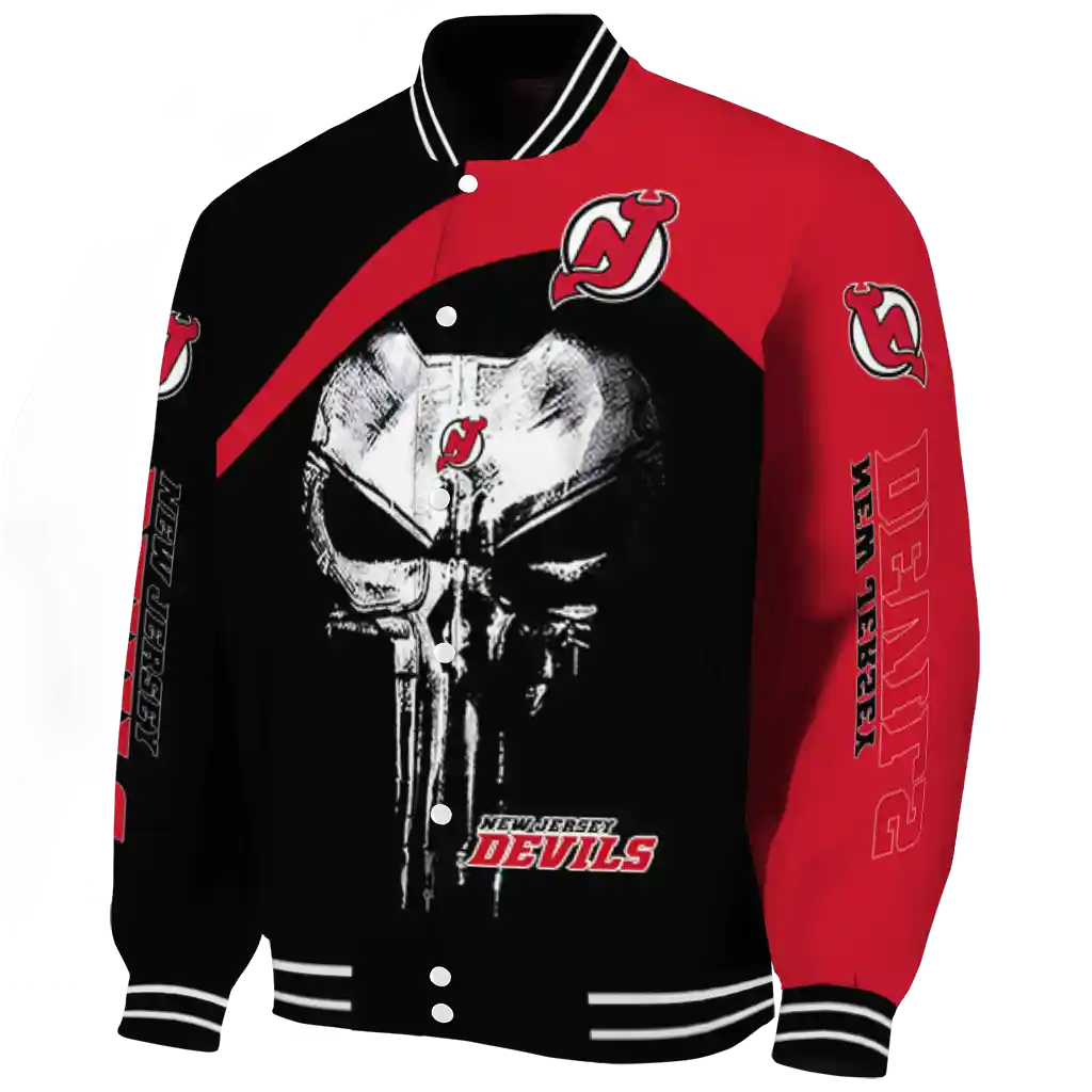 new jersey devils edgy mask red black varsity jacket best selling new jersey devils edgy mask red black varsity jacket best selling