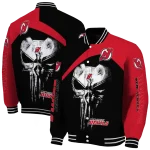 new jersey devils edgy mask red black varsity jacket best selling
