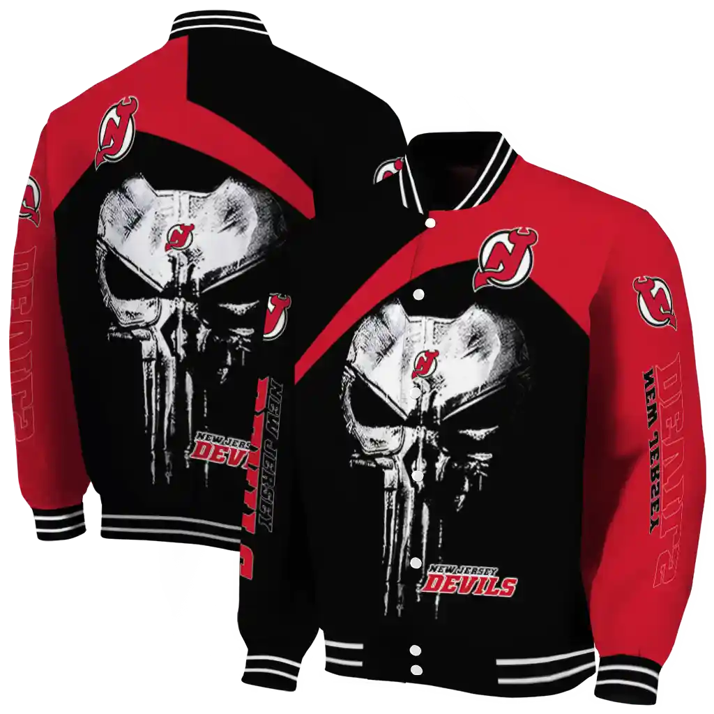 new jersey devils edgy mask red black varsity jacket fashion forward new jersey devils edgy mask red black varsity jacket fashion forward