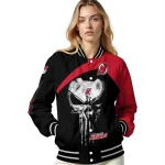new jersey devils edgy mask red black varsity jacket best selling