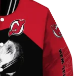new jersey devils edgy mask red black varsity jacket best selling
