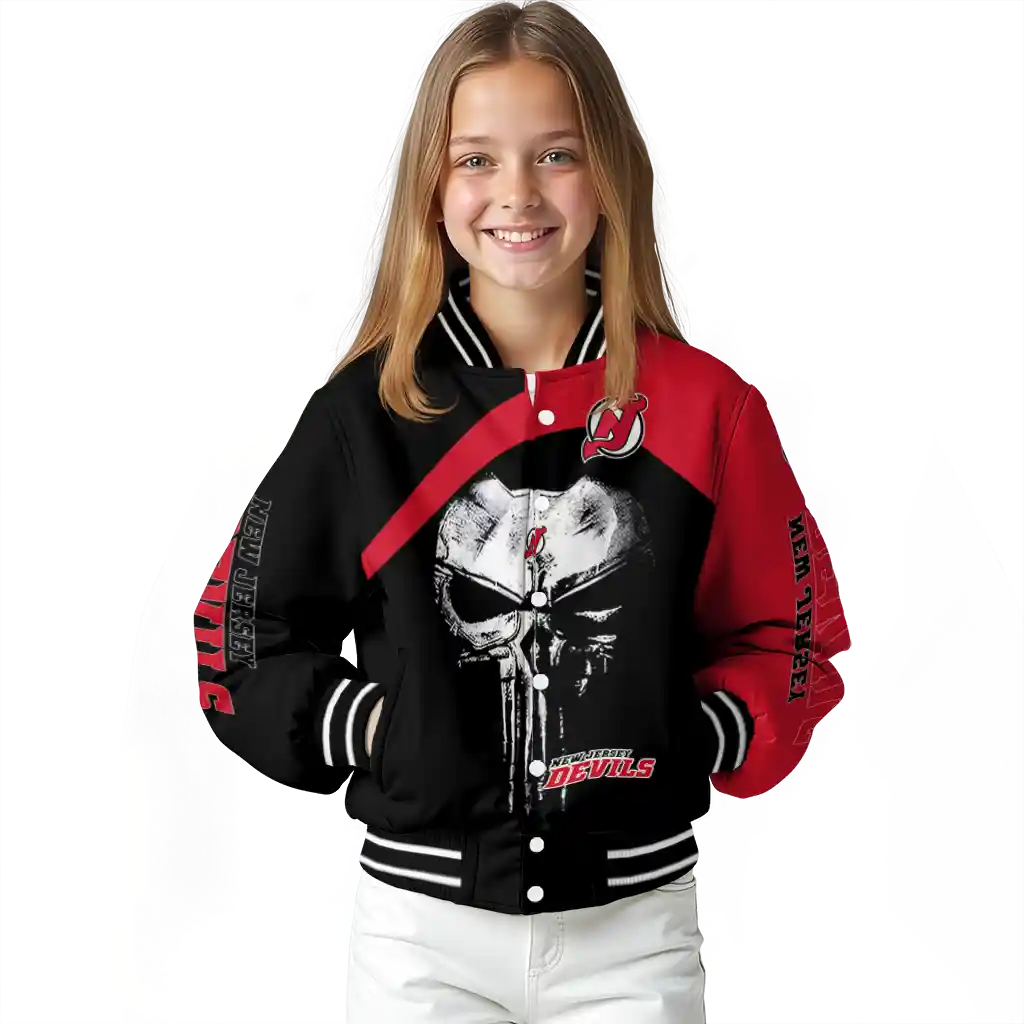 new jersey devils edgy mask red black varsity jacket top rated new jersey devils edgy mask red black varsity jacket top rated