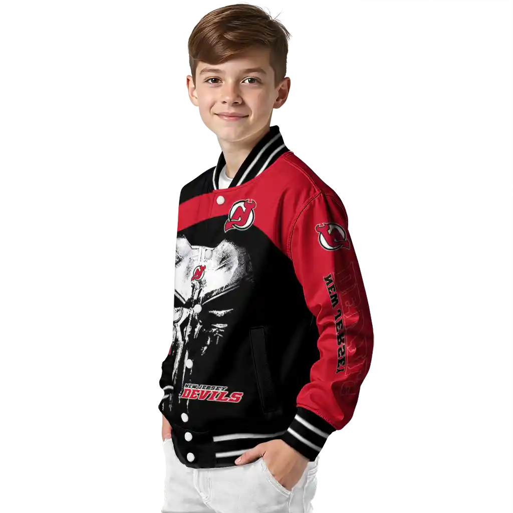new jersey devils edgy mask red black varsity jacket trendy new jersey devils edgy mask red black varsity jacket trendy