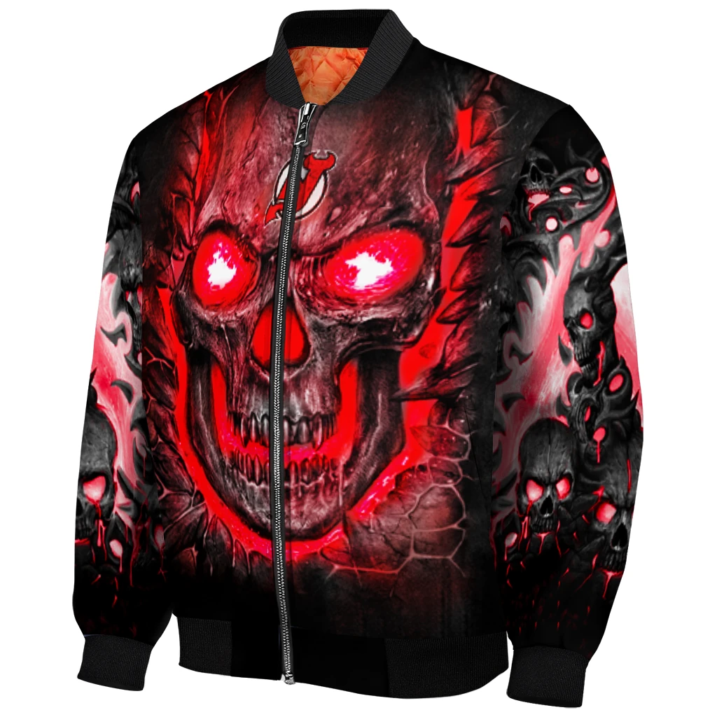 new jersey devils inferno skull red black bomber jacket fashion forward new jersey devils inferno skull red black bomber jacket fashion forward