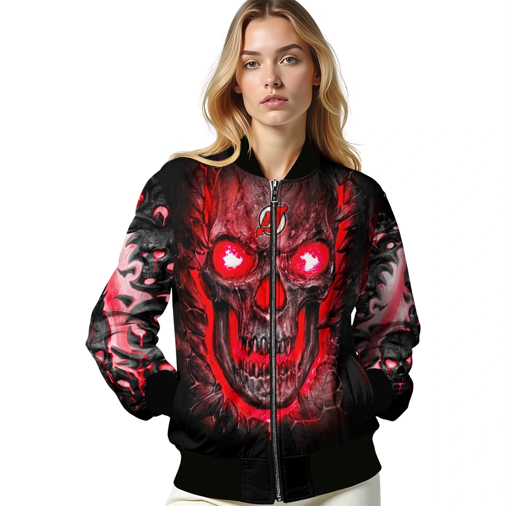 new jersey devils inferno skull red black bomber jacket latest model new jersey devils inferno skull red black bomber jacket latest model