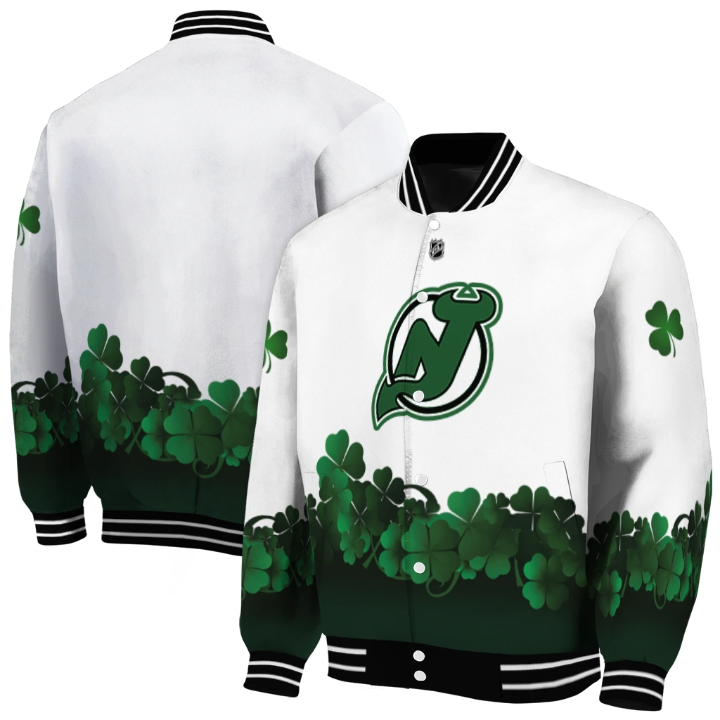 new jersey devils lucky clovers white green varsity jacket fashion forward new jersey devils lucky clovers white green varsity jacket fashion forward