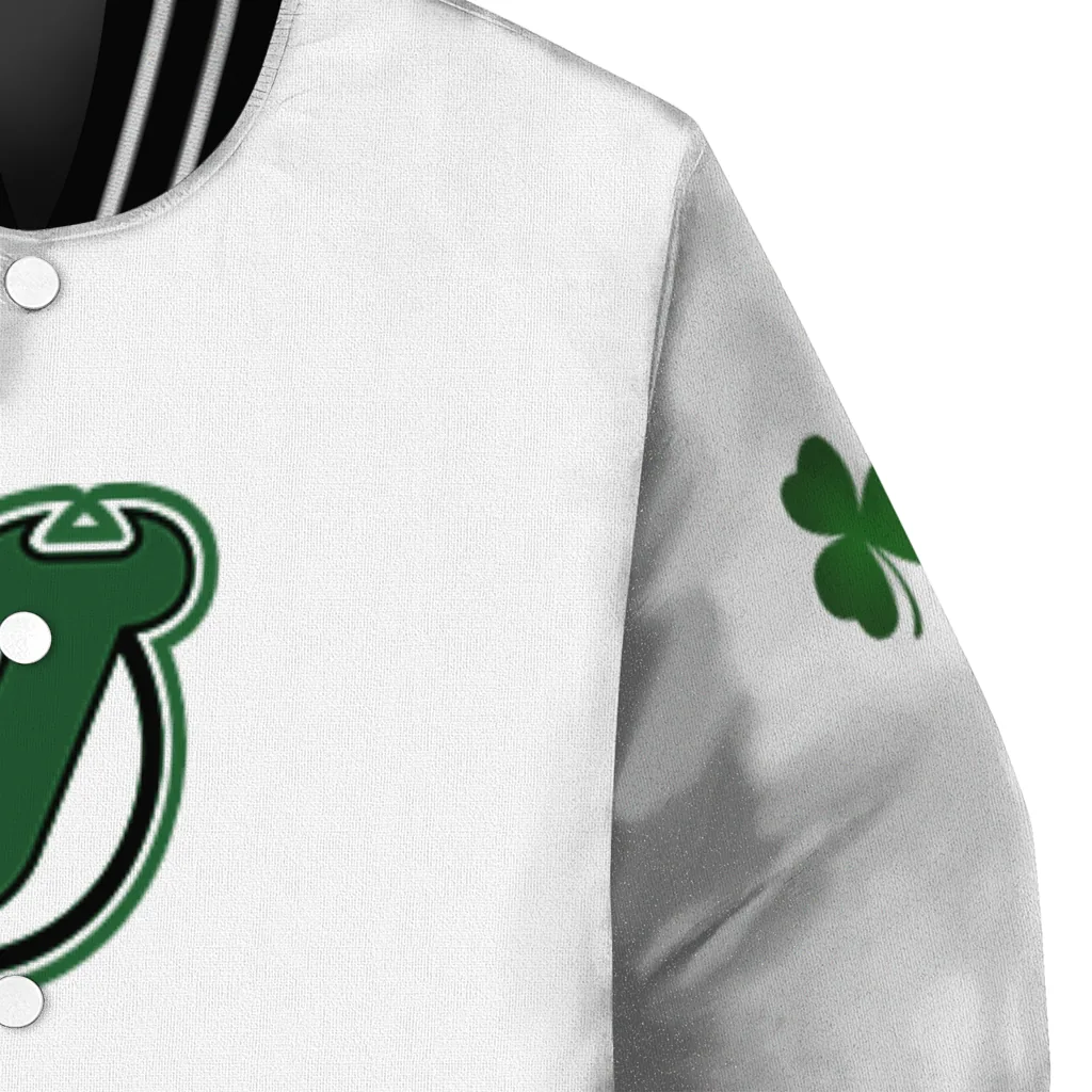 new jersey devils lucky clovers white green varsity jacket premium grade new jersey devils lucky clovers white green varsity jacket premium grade