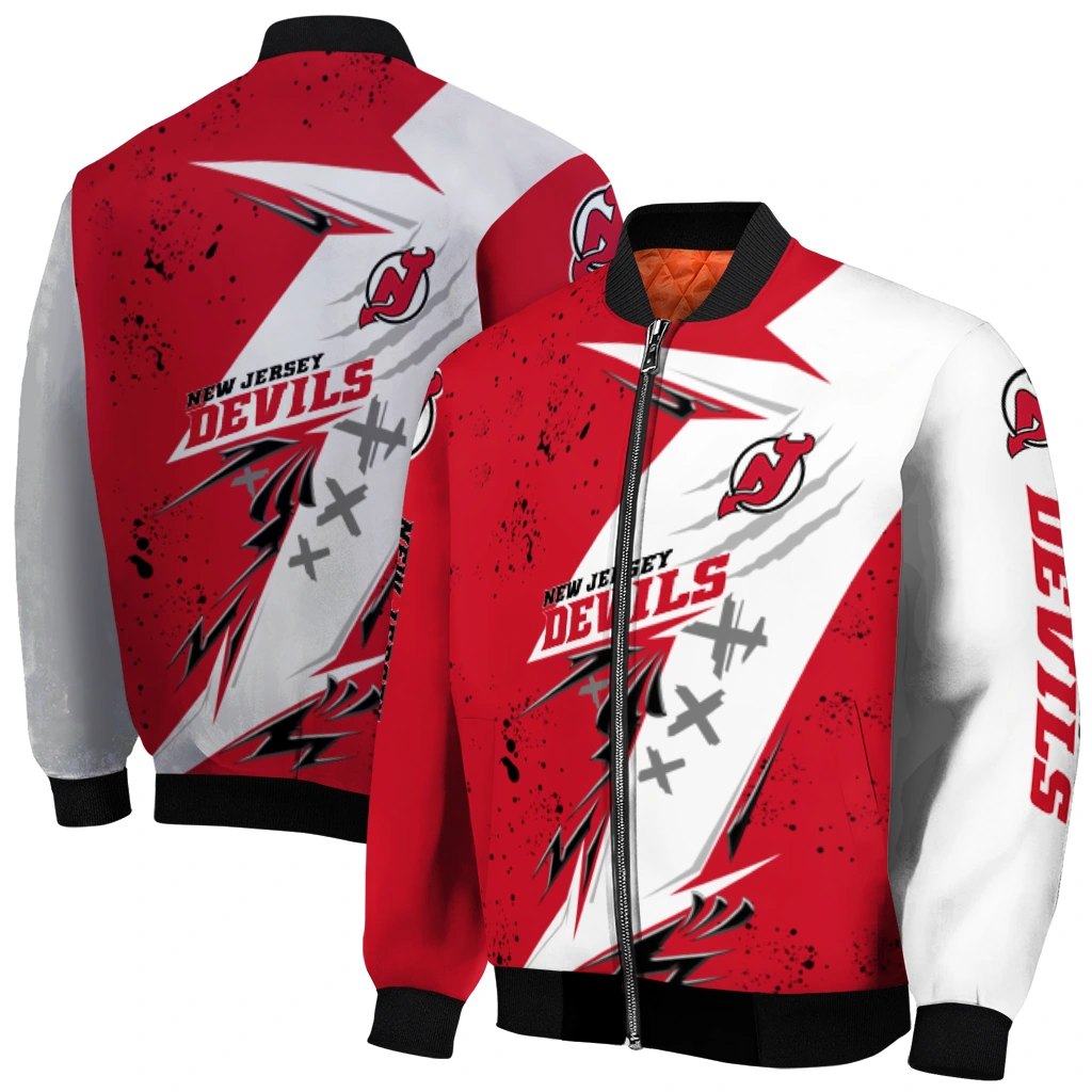 new jersey devils ripped bolt red white bomber jacket best selling new jersey devils ripped bolt red white bomber jacket best selling
