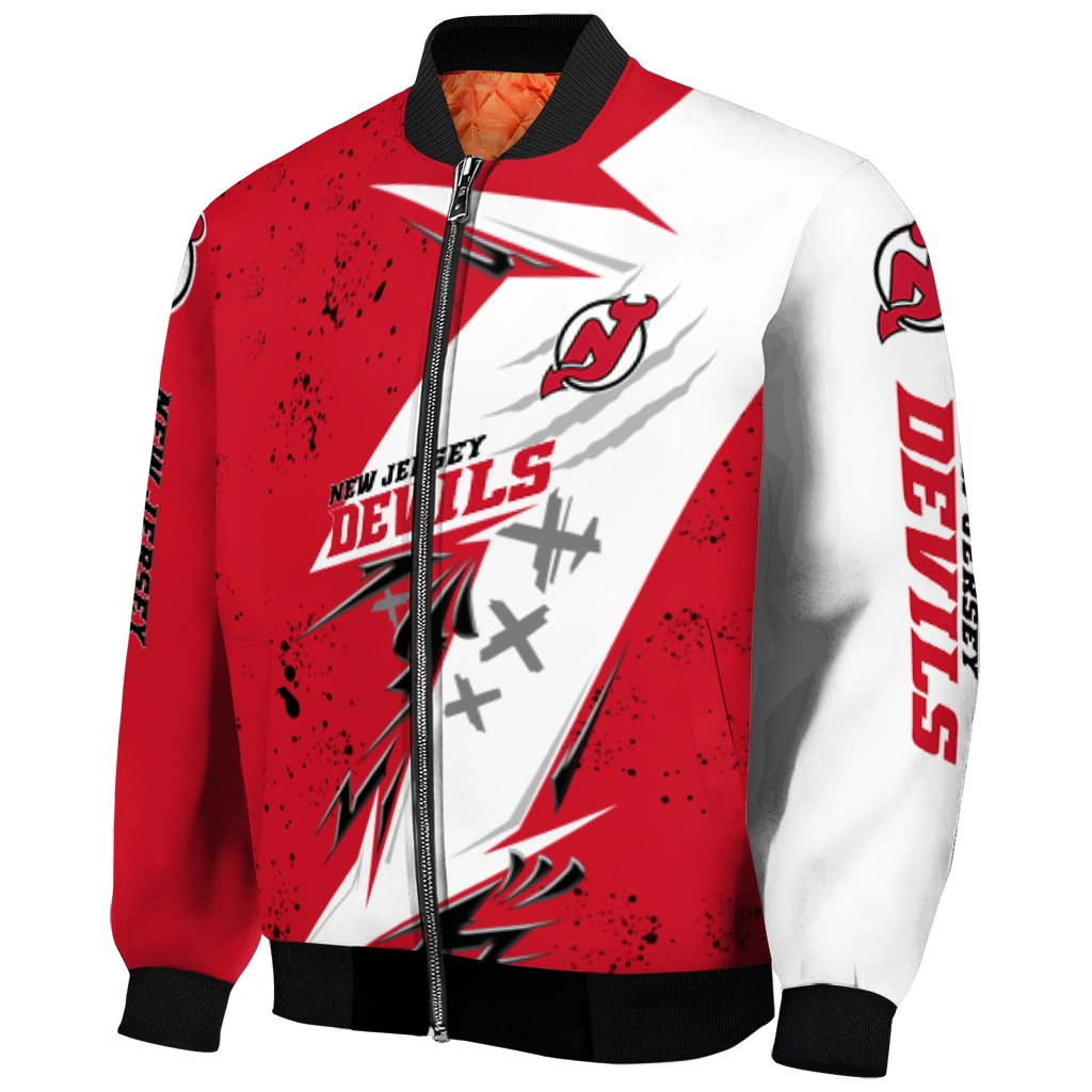 new jersey devils ripped bolt red white bomber jacket fashion forward new jersey devils ripped bolt red white bomber jacket fashion forward