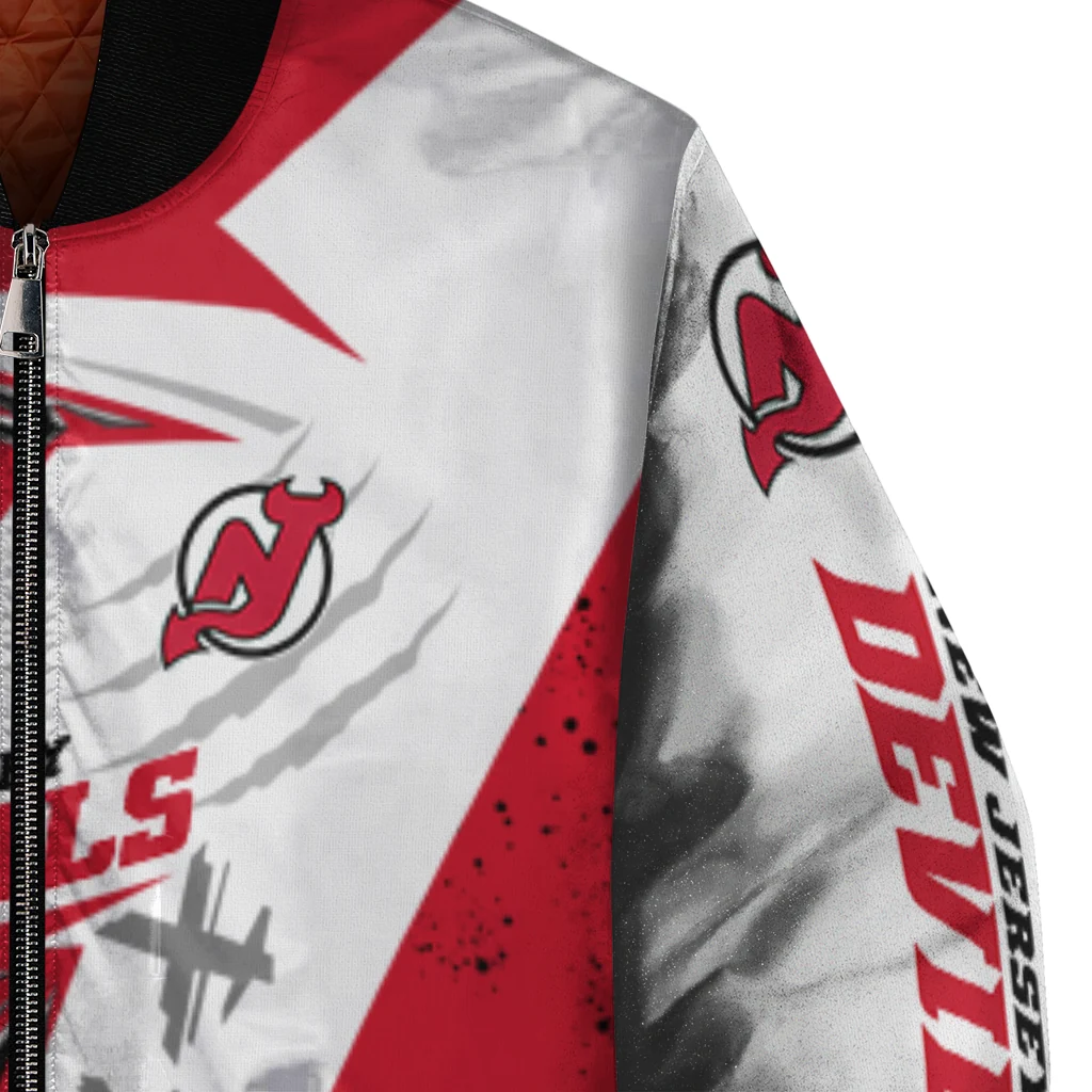 new jersey devils ripped bolt red white bomber jacket premium grade new jersey devils ripped bolt red white bomber jacket premium grade