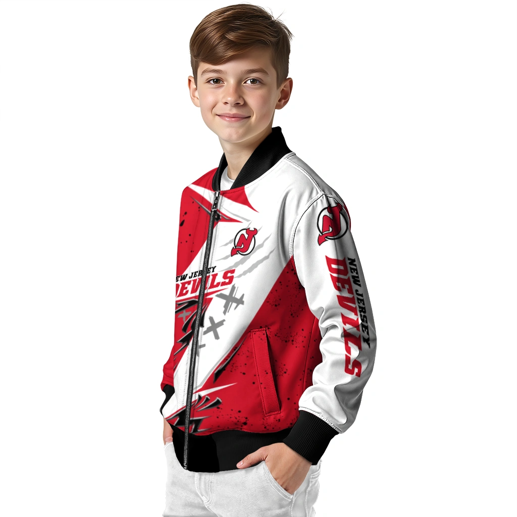 new jersey devils ripped bolt red white bomber jacket trendy new jersey devils ripped bolt red white bomber jacket trendy