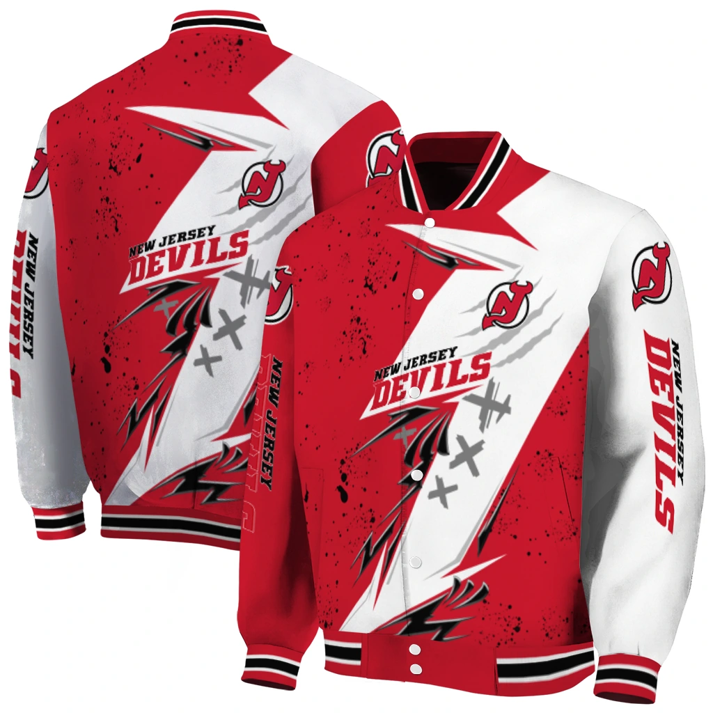 new jersey devils ripped bolt red white varsity jacket fashion forward new jersey devils ripped bolt red white varsity jacket fashion forward