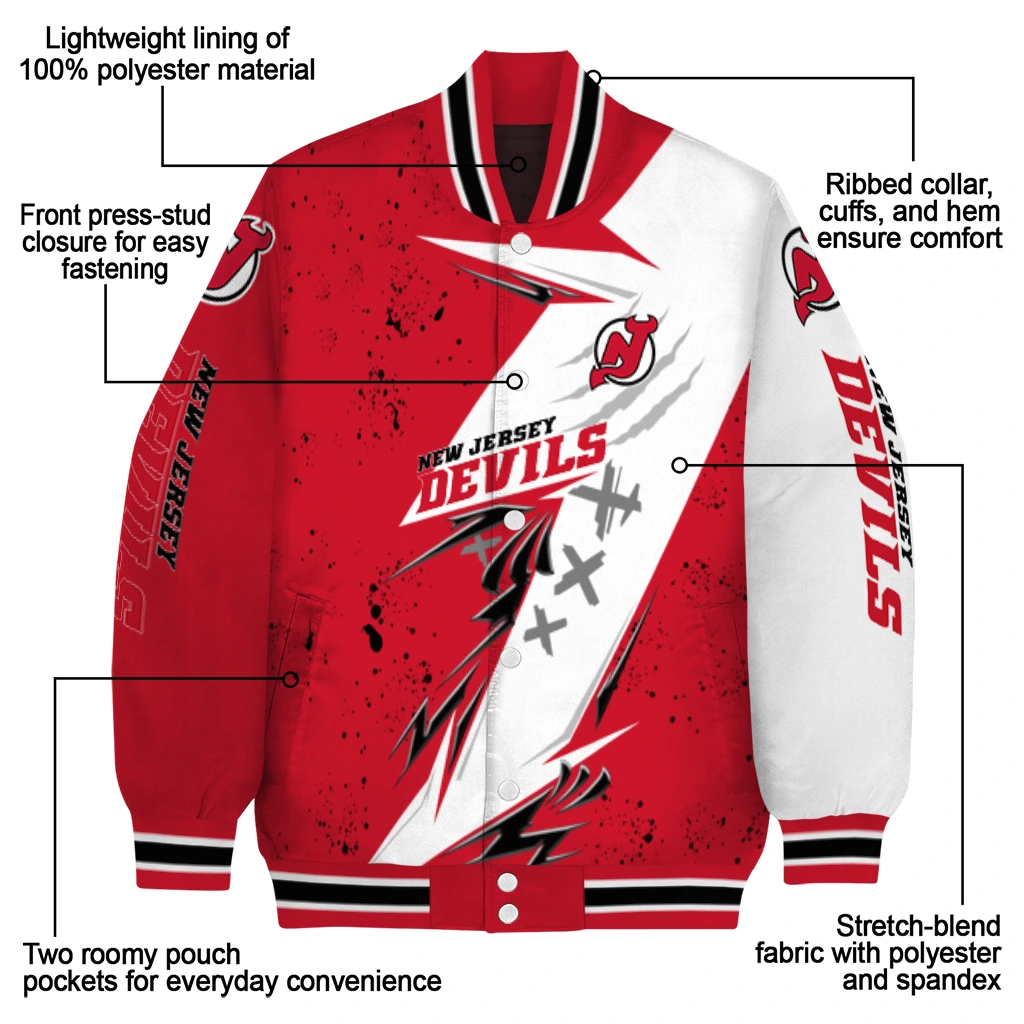 new jersey devils ripped bolt red white varsity jacket new arrival new jersey devils ripped bolt red white varsity jacket new arrival