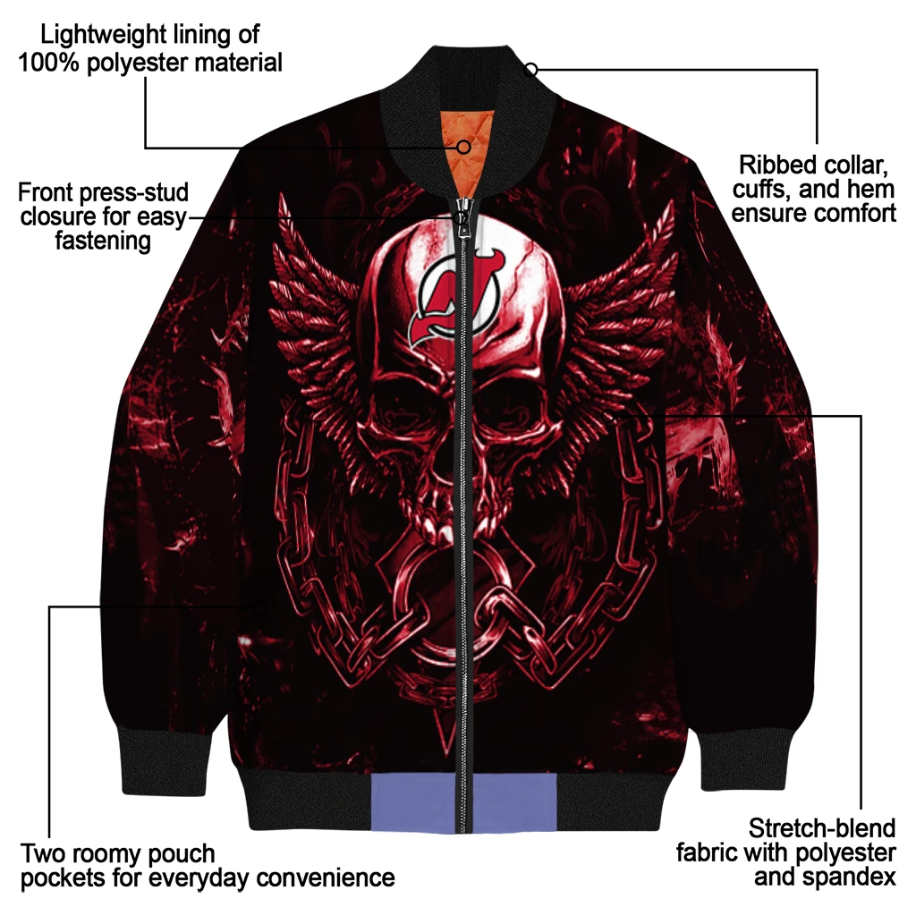 new jersey devils skull bite red black bomber jacket new arrival new jersey devils skull bite red black bomber jacket new arrival